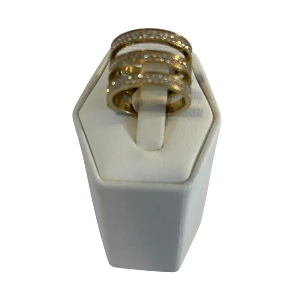 Michael Kors Gold Tone Tri-Stack Fashion Ring w/ Clear Pave Crystals.